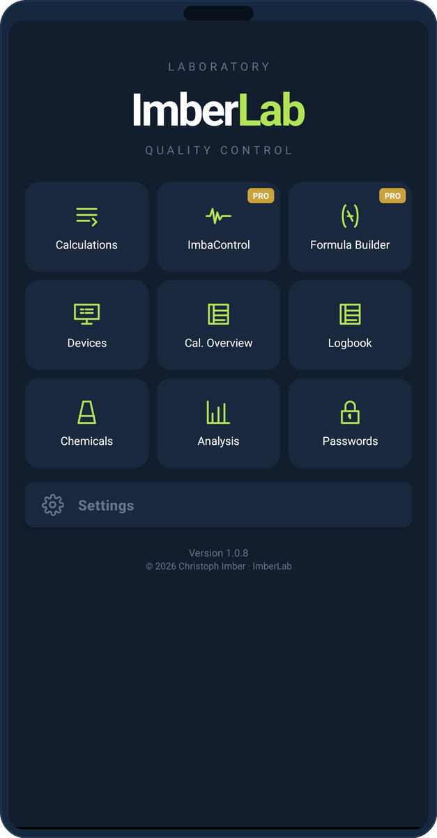ImberLab main menu showing all modules